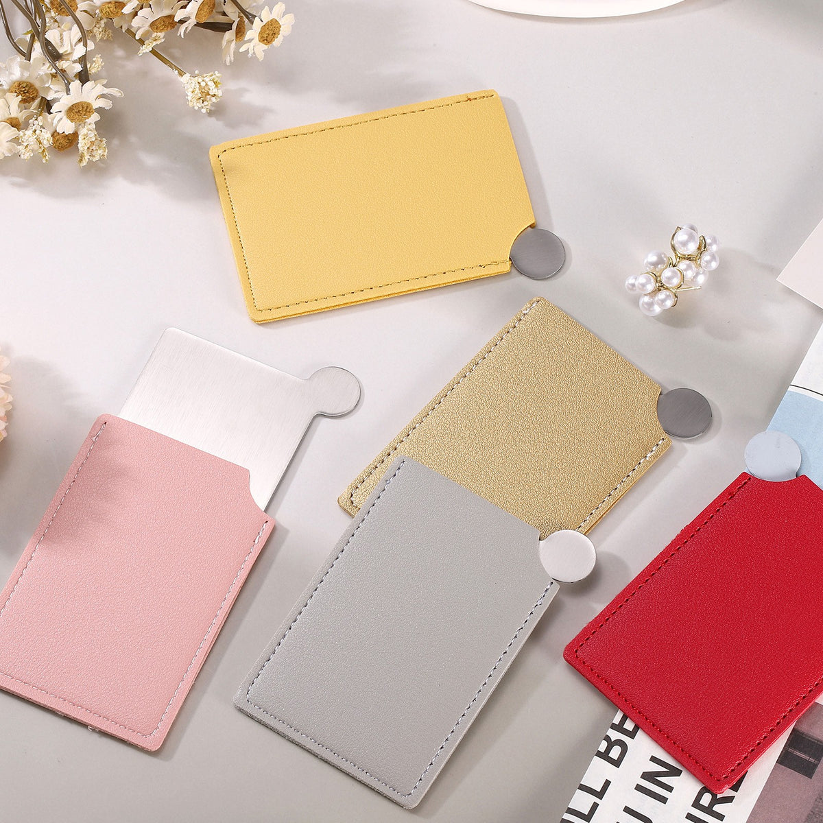 Pocket Travel Mirror Stainless Steel Khaki Compact Makeup Mirror