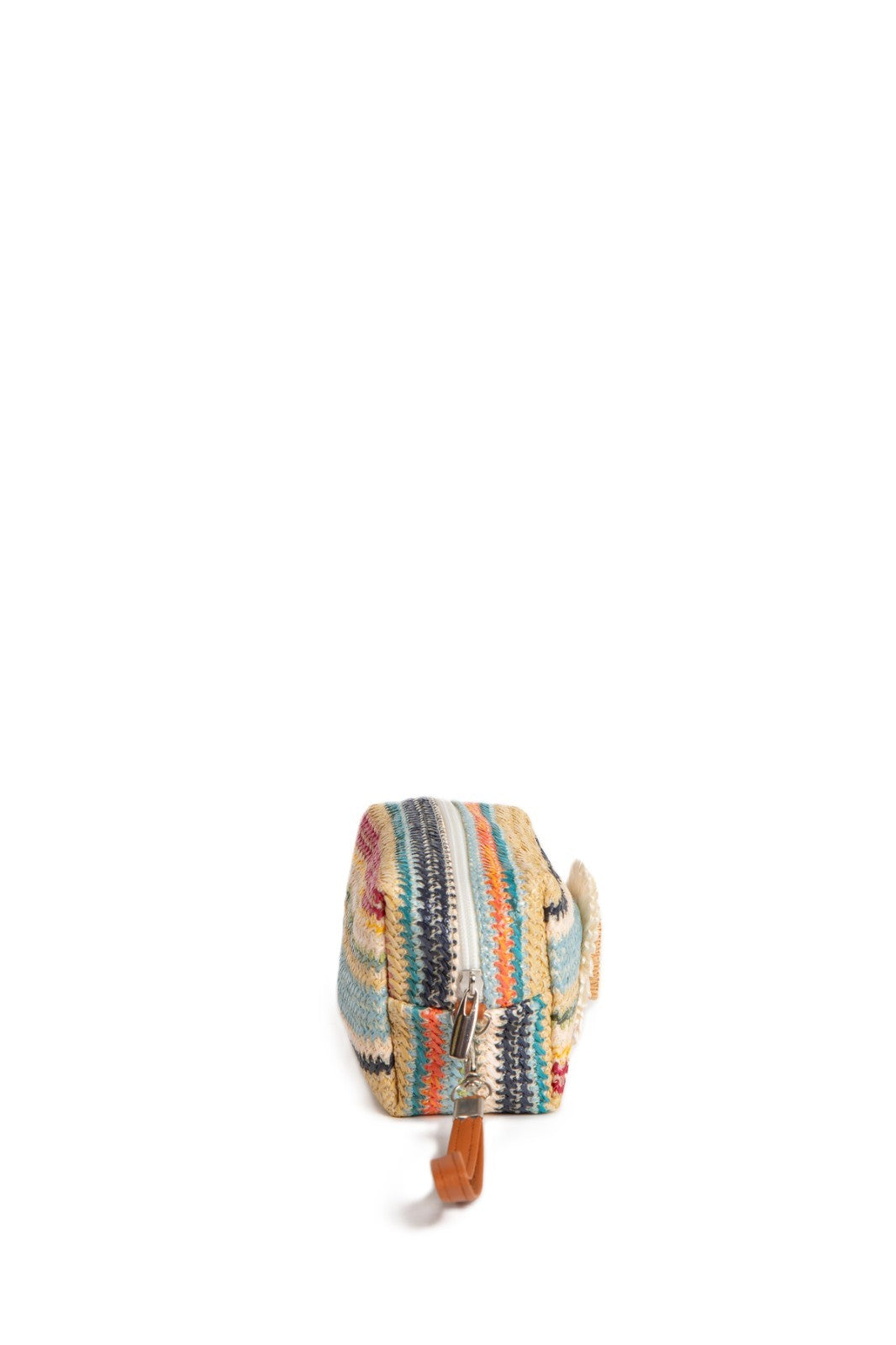 Large Travel Pouch with Zipper & Interior Pocket - Multi-Colored Striped & Daisy Pattern