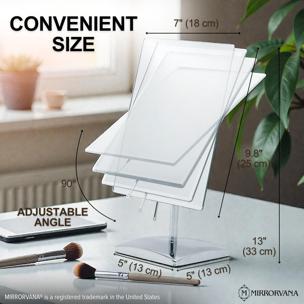 Large Desk Makeup Mirror with Stand - Crystal Clear Reflection, Adjustable, for Office & Vanity