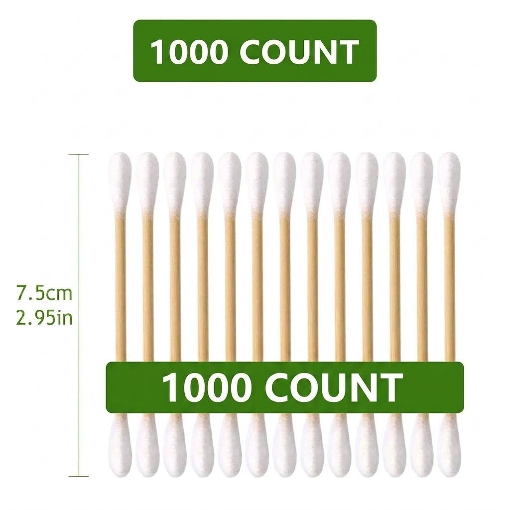 Eco-Friendly Bamboo Cotton Swabs - 1000 Count Double Tipped Ear Buds, 3 Inch