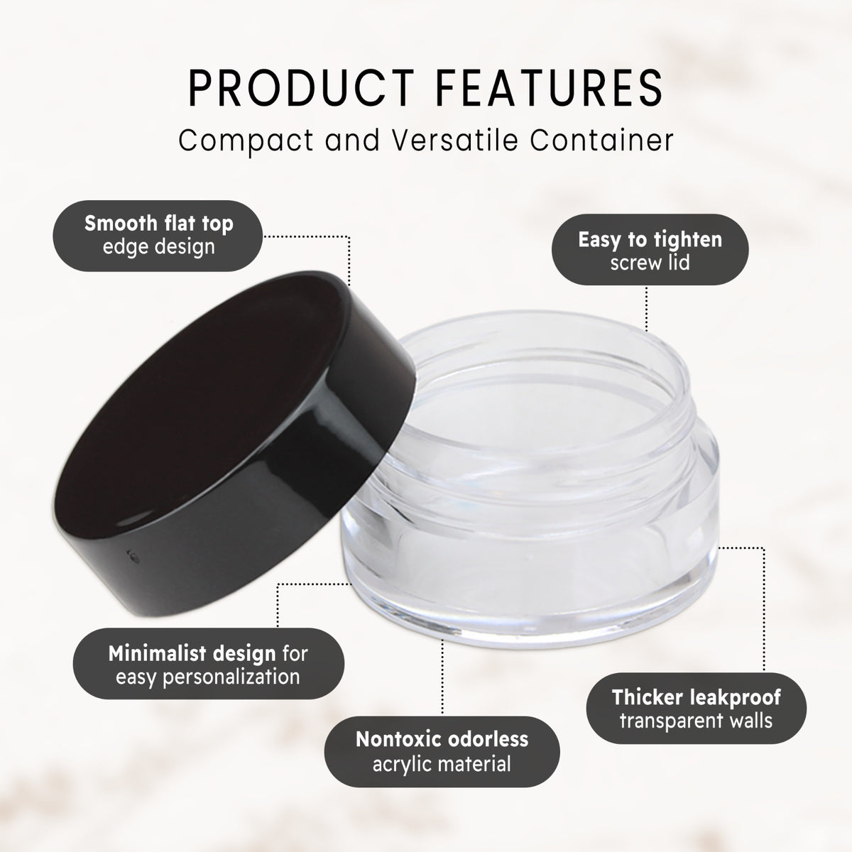 High Quality Acrylic Sample Jars Set - BPA Free, 5g/5ml, 50 Count
