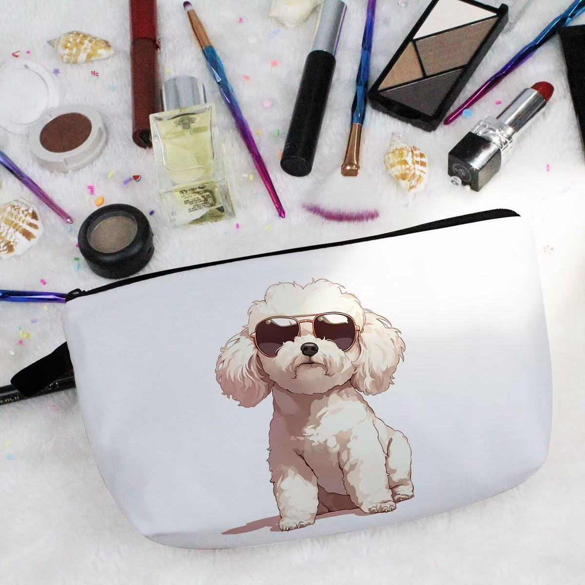 Cute Bichon Frise Makeup Bag Small Organizer Zipper Pouch for Travel Women