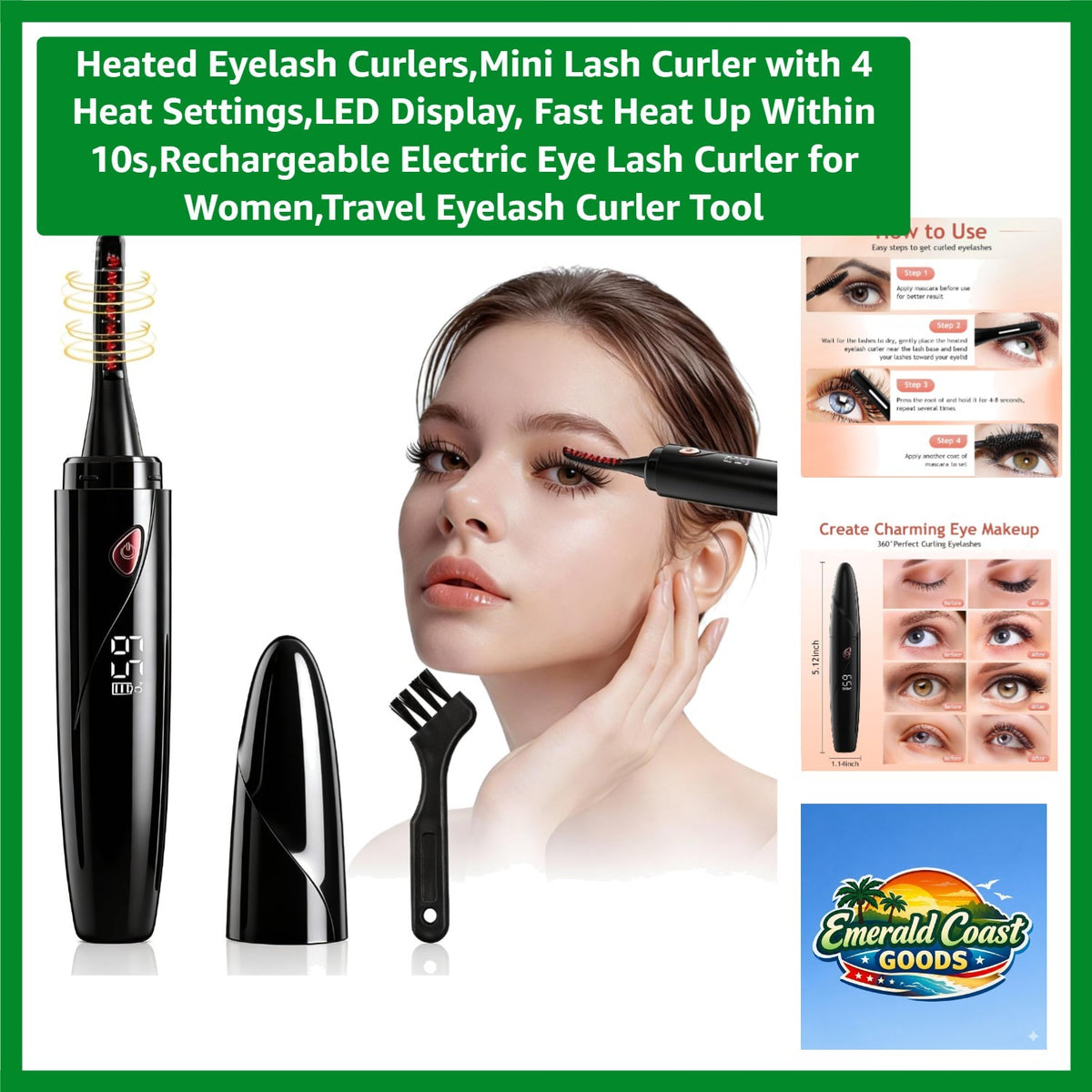 LED Heated Eyelash Curler with LED Display, Fast Heating & Auto Off
