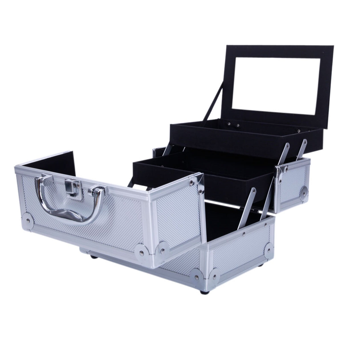 Aluminum Makeup Train Case with Wheels, Portable Cosmetic Organizer