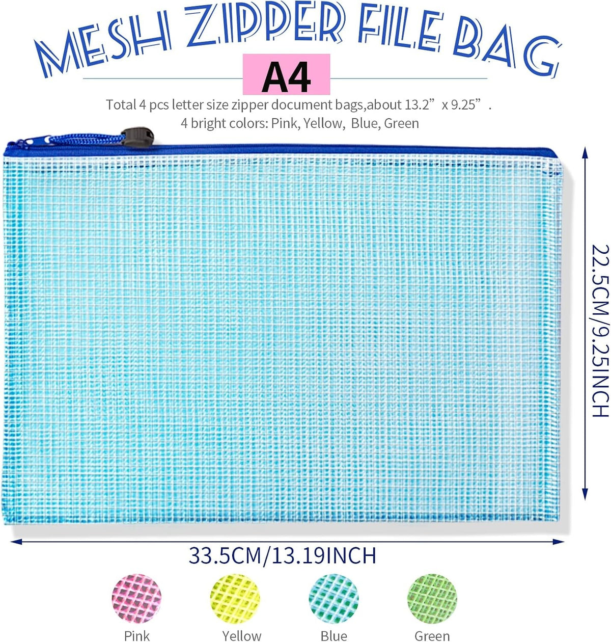 Mesh Zipper Pouch Bags Set of 4 Waterproof Storage Bags 13.2x9.2 inches