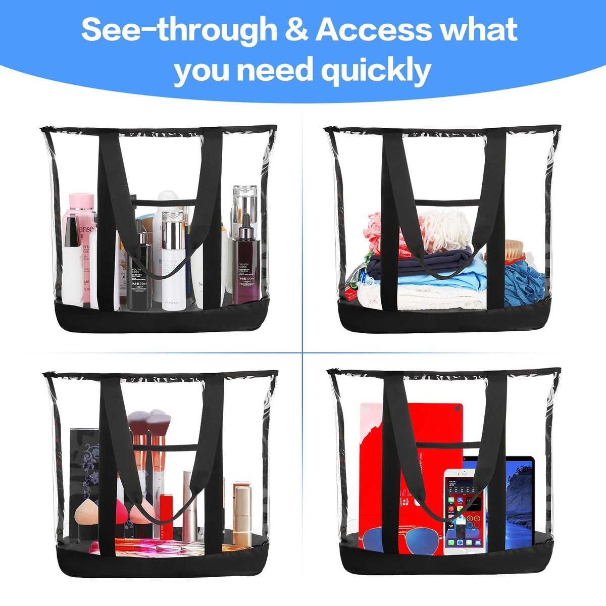 Large Waterproof Clear Makeup Travel Bag PVC Tote with Handles