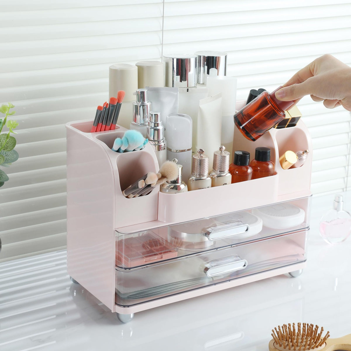 Large Makeup Organizer with Drawers and Compartments Pink - Vanity Storage