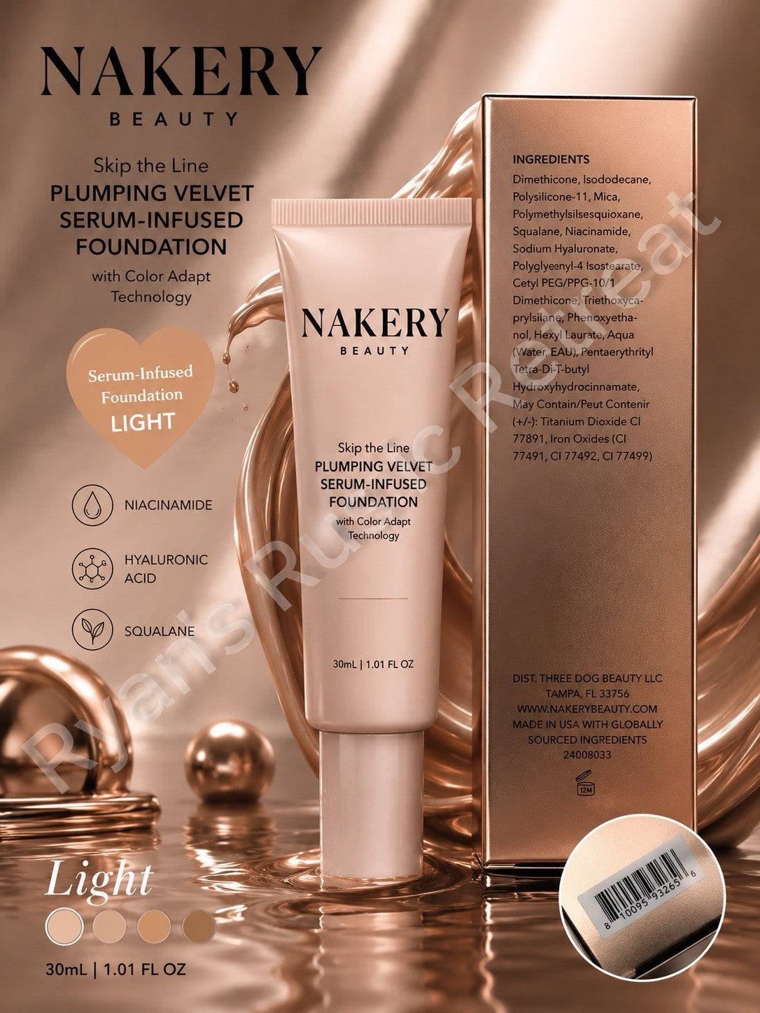 Plumping Velvet Foundation Light - 1.01 oz | Vegan Serum-Infused Makeup