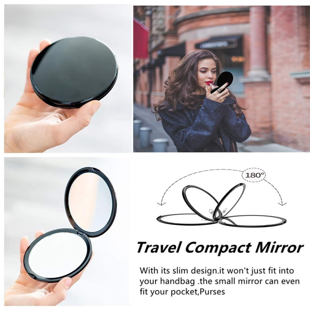 Magnifying Compact Mirror for Purse - 1x/10x Foldable Travel Makeup Mirror