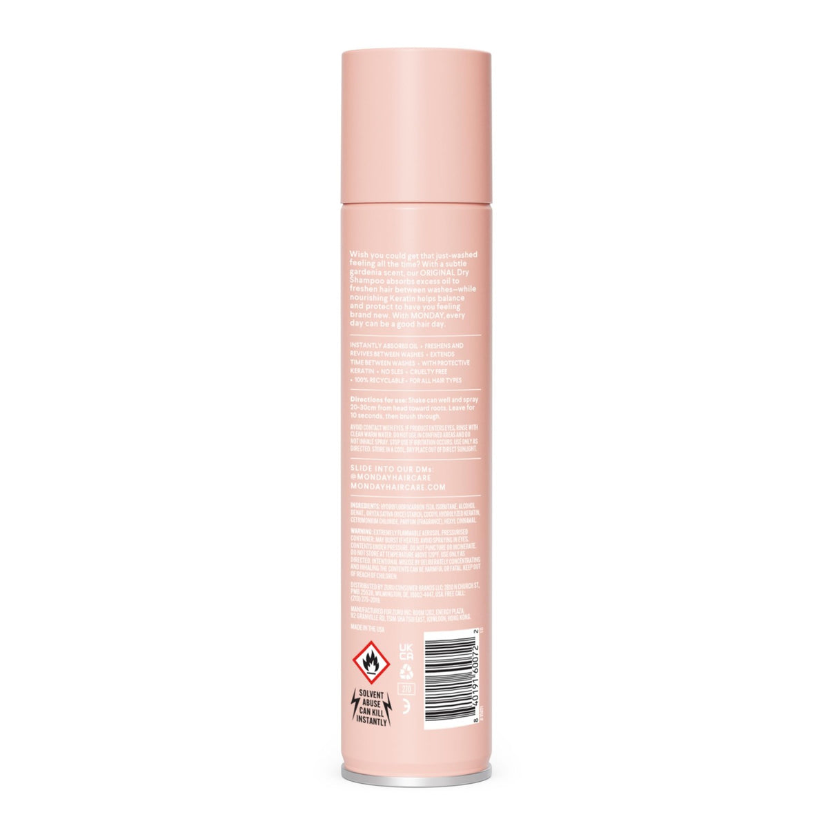 Dry Shampoo with Keratin - Freshens Hair & Absorbs Oil - Pink