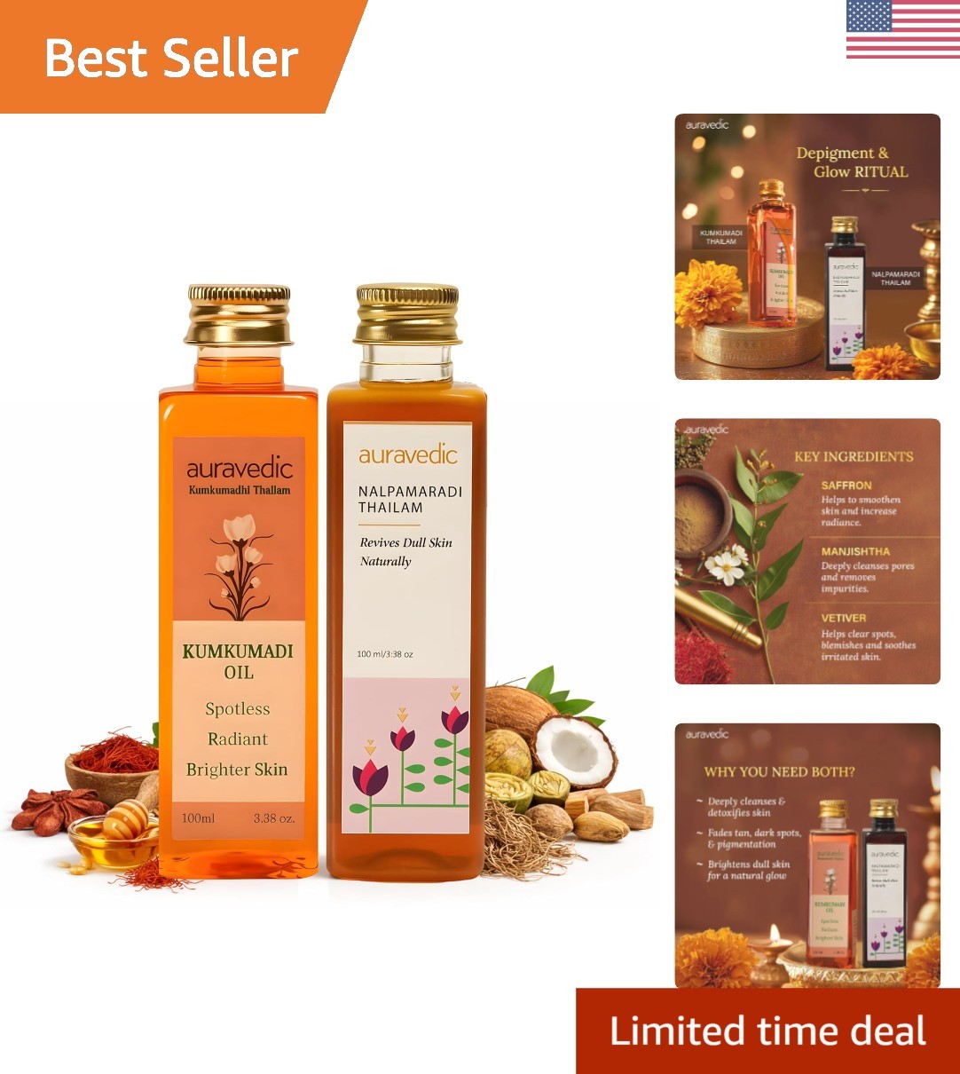 Natural Kumkumadi & Nalpamaradi Thailam - Lightweight Face Body Oil