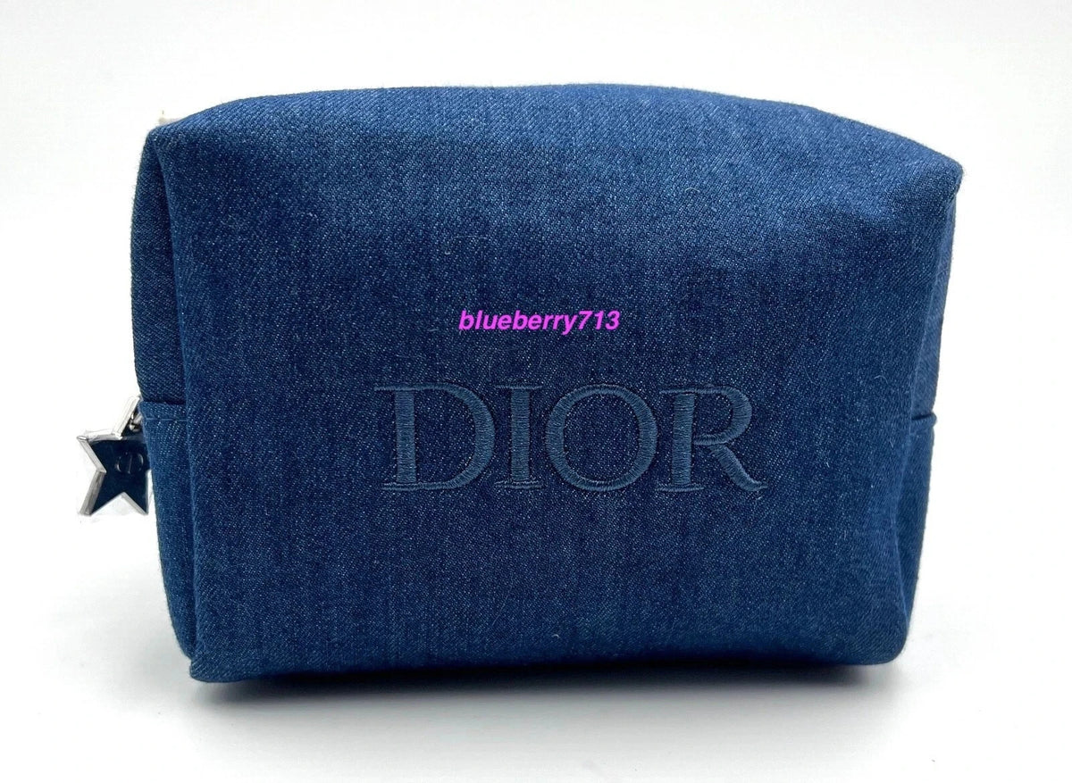 Denim Makeup Zipper Bag - Blue Cosmetic Travel Pouch