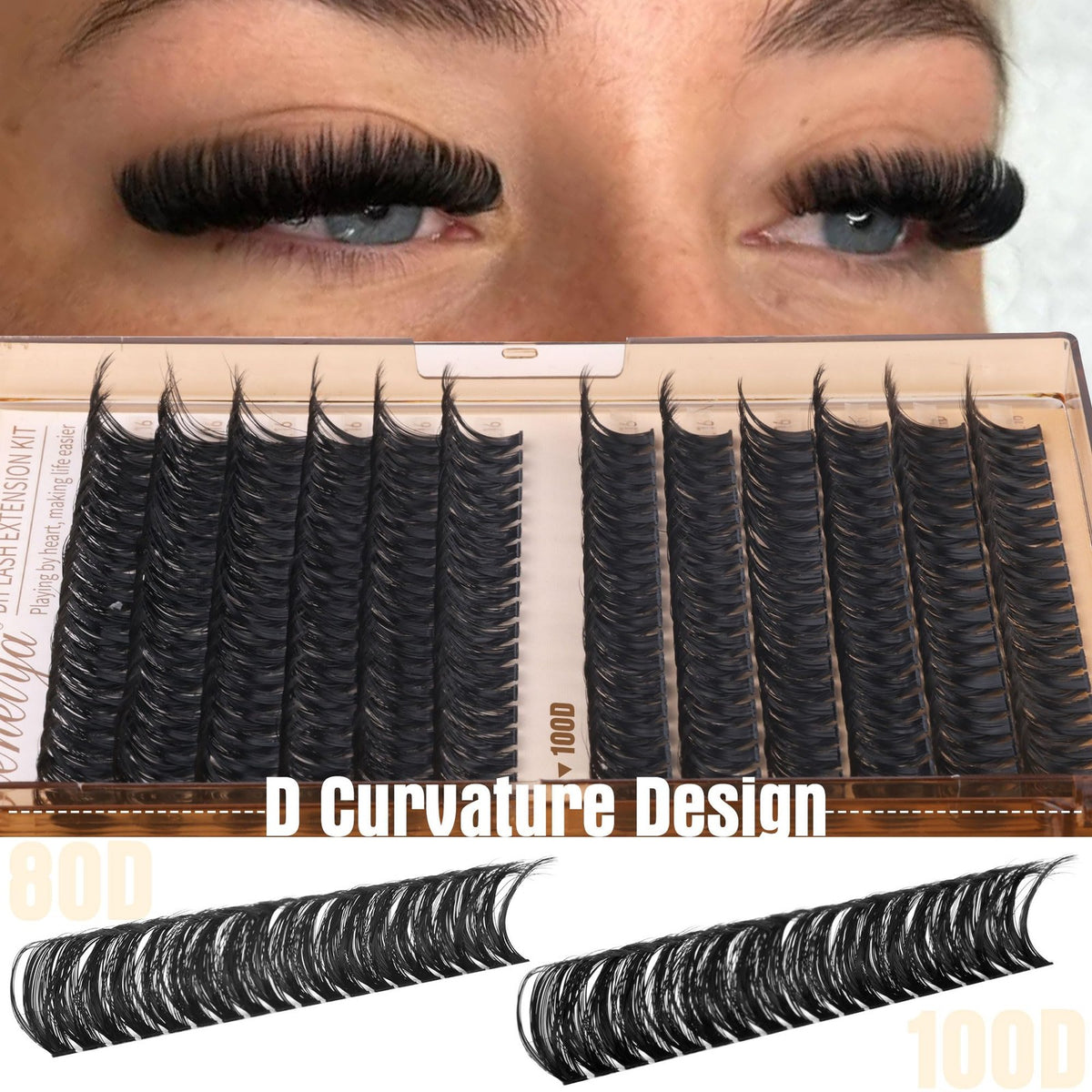 16MM Volume Lash Clusters Kit DIY Eyelash Extensions D Curl Black