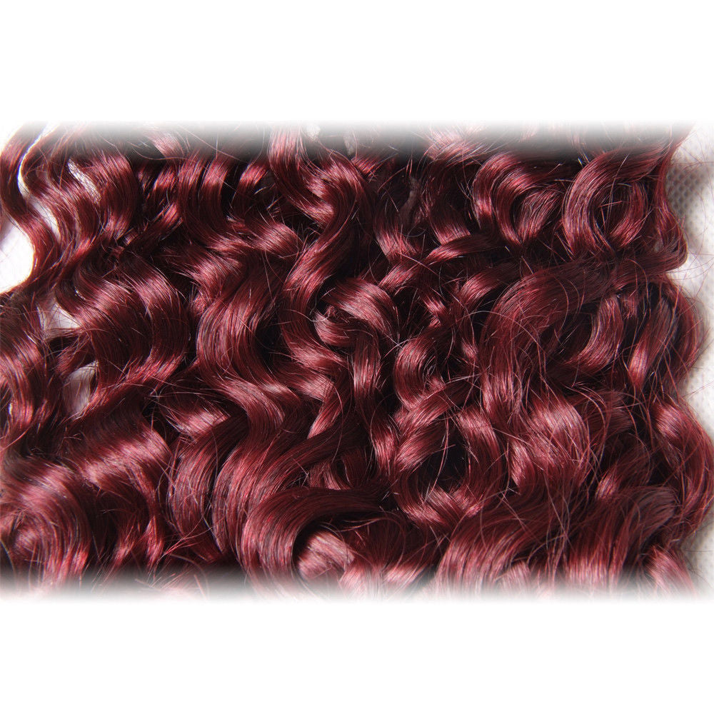 Virgin Human Hair Extensions Jerry Curl Burgundy 99J - Full Bundle, Multiple Lengths