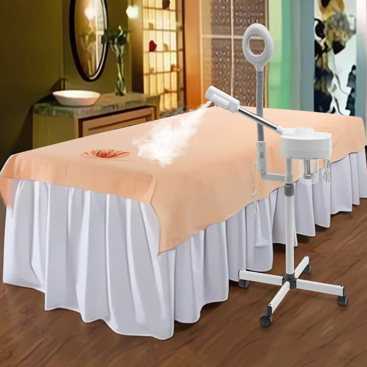 2IN1 Hot Facial Steamer 5X LED Magnifying Lamp Ozone Salon Spa Skin