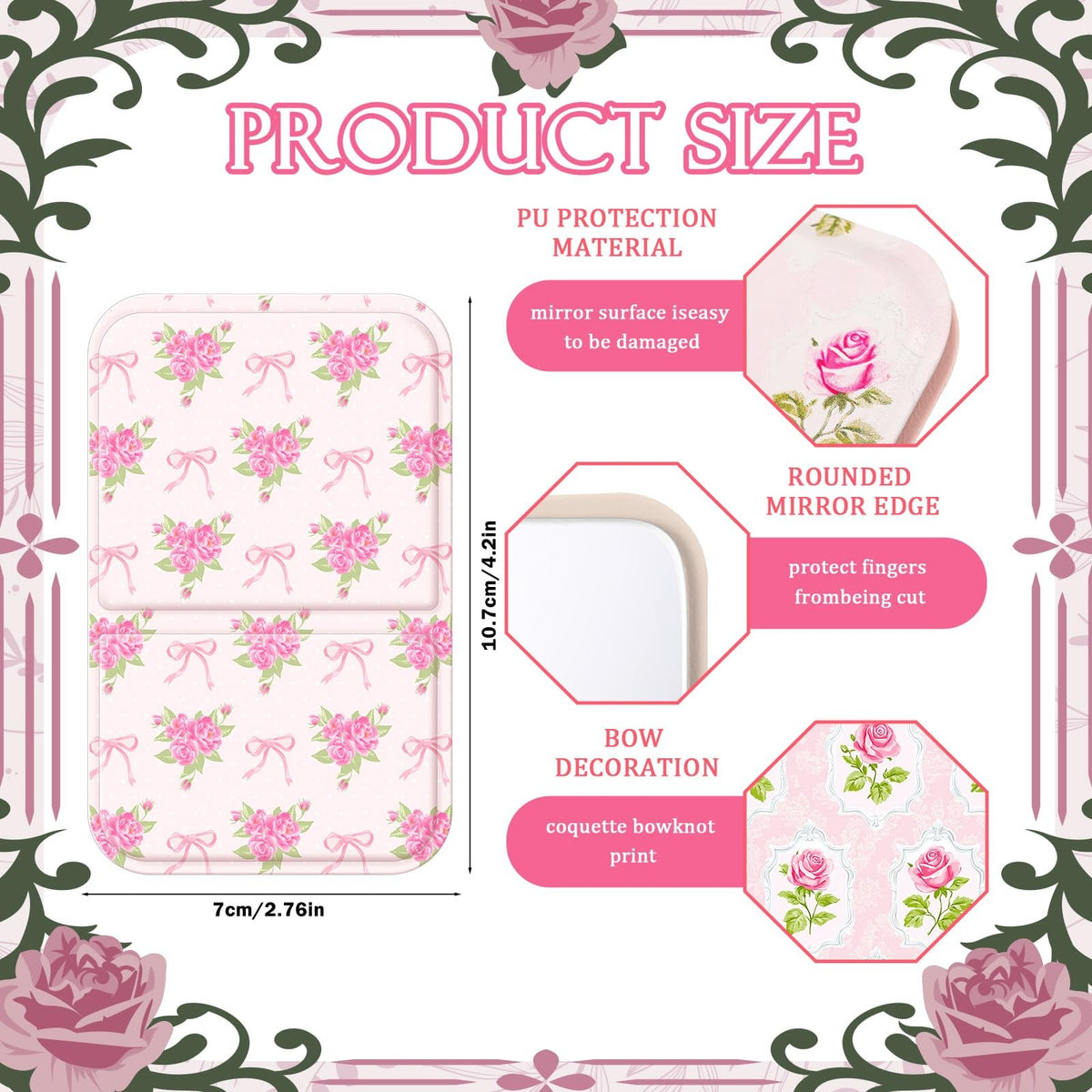 12 Pack Pink Compact Folding Mirrors - Portable Hand Mirrors for Women