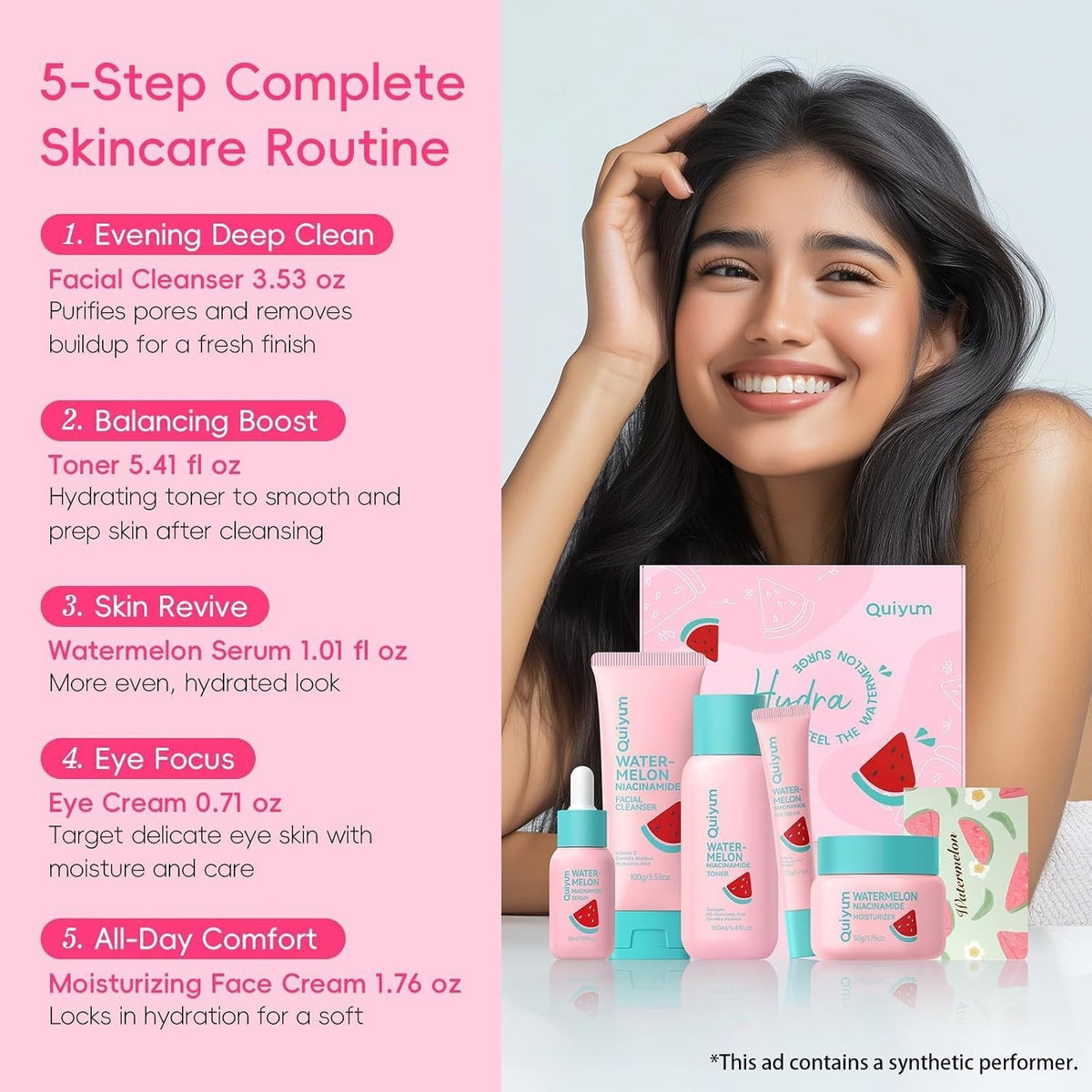 Watermelon & Niacinamide Skincare Set for Radiant, Glowing Skin - 5-Piece Kit