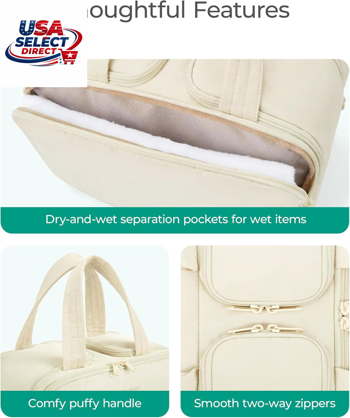 Large Travel Toiletry Bag with Waterproof Compartments & Handle - Green
