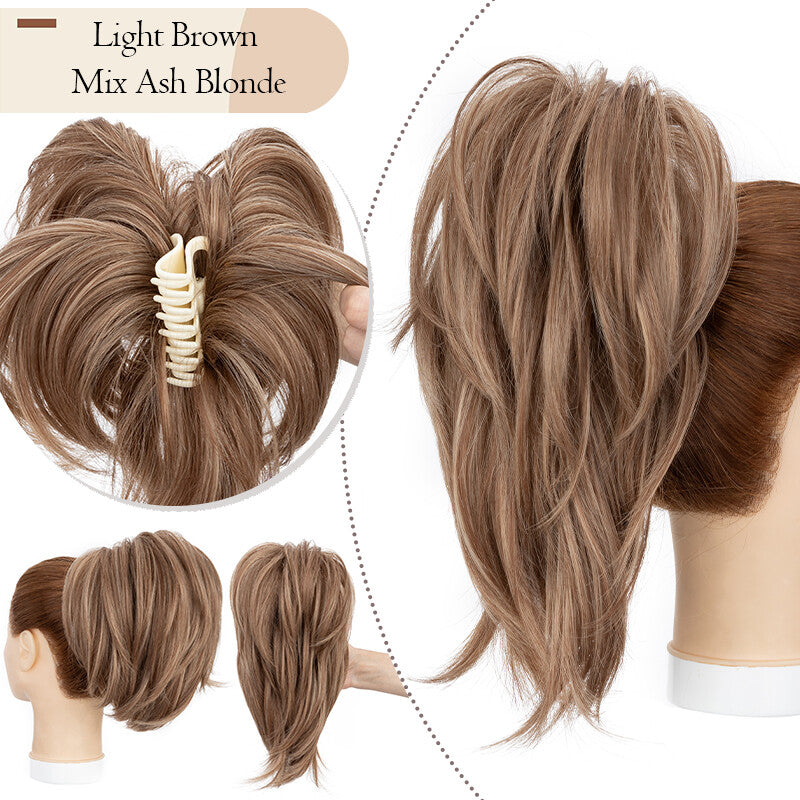 Messy Bun Scrunchie Hair Ponytail Claw Clip Updo Extensions - Thick Ombre Style