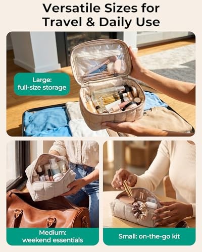 Travel Makeup Bag Set 3-Piece Puffy Cosmetic Organizer Pouch Black