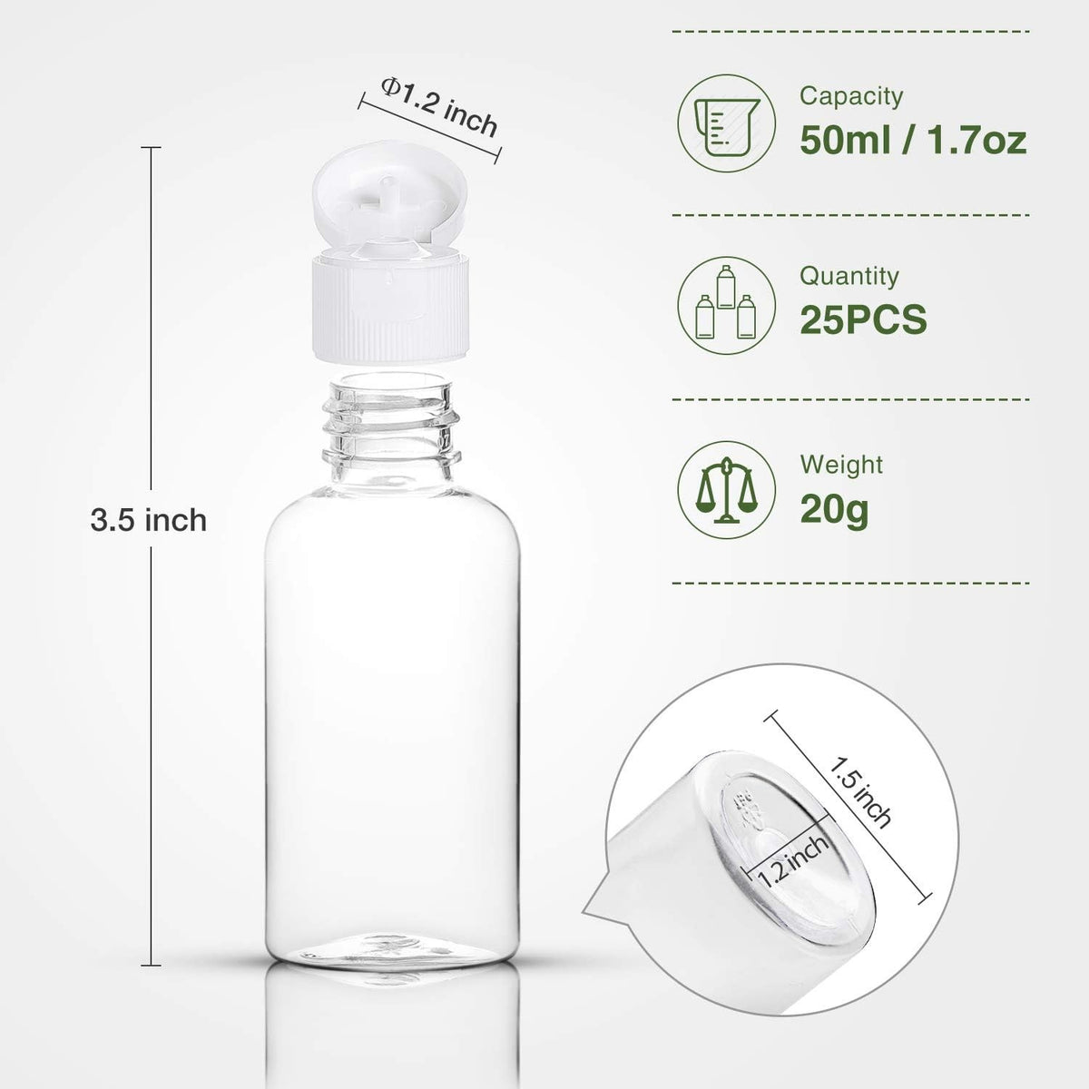 25 Pack 1.7oz Travel Plastic Bottles - Leakproof Refillable Containers