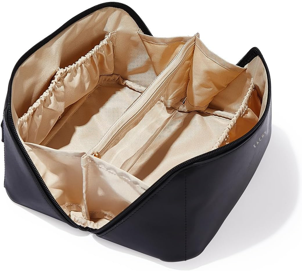 Travel Makeup Bag with Waterproof Fabric & Multiple Pockets - Large Capacity Cosmetic Organizer