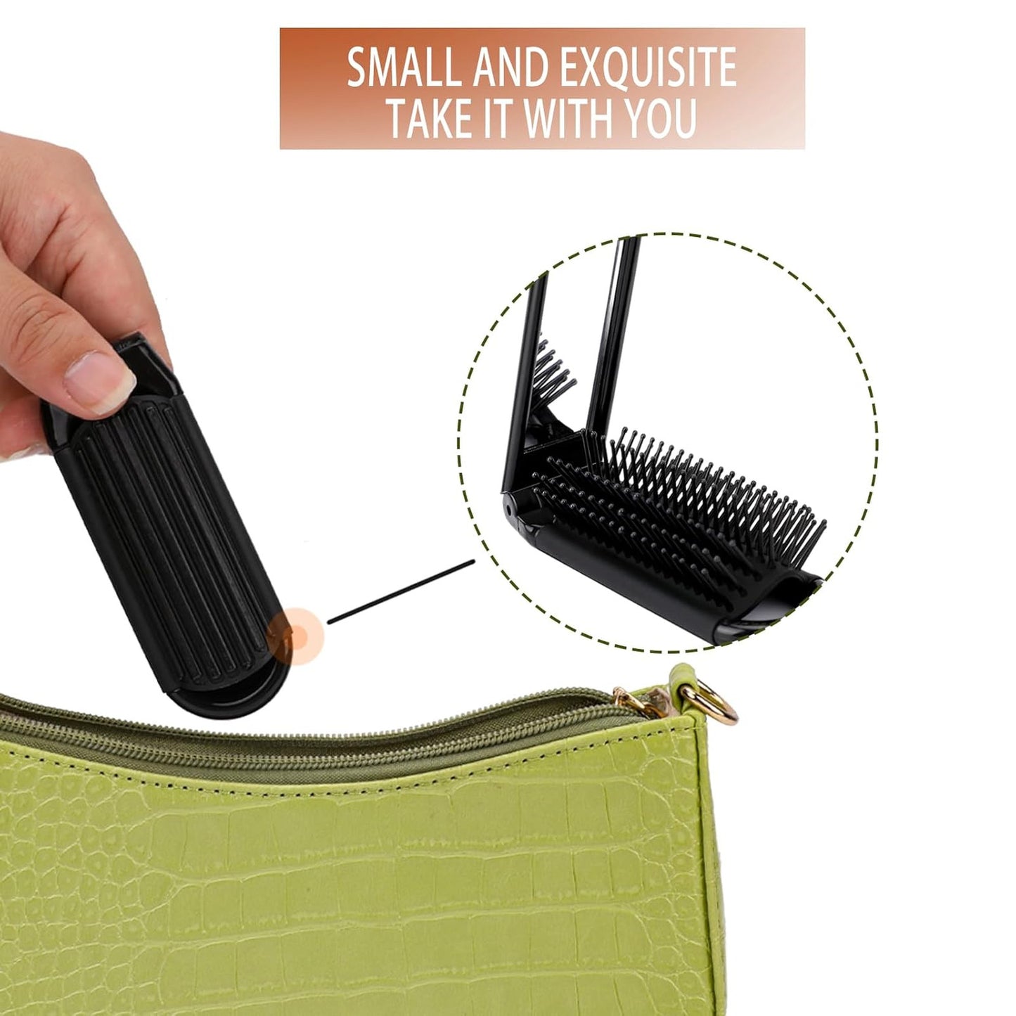Foldable Travel Hair Brush with Mirror - Compact Anti-Static Small Hair Styling Tool Set