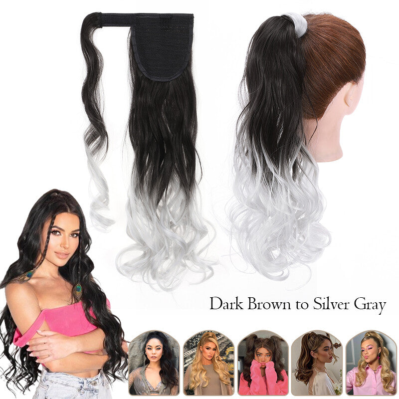 Mega Thick Wrap-On Ponytail Extensions - Natural Human Hair, Curly Wavy Straight