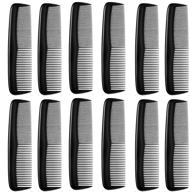 Black Hair Comb Pack of 12 - 5-Inch Pocket Size Plastic Unbreakable