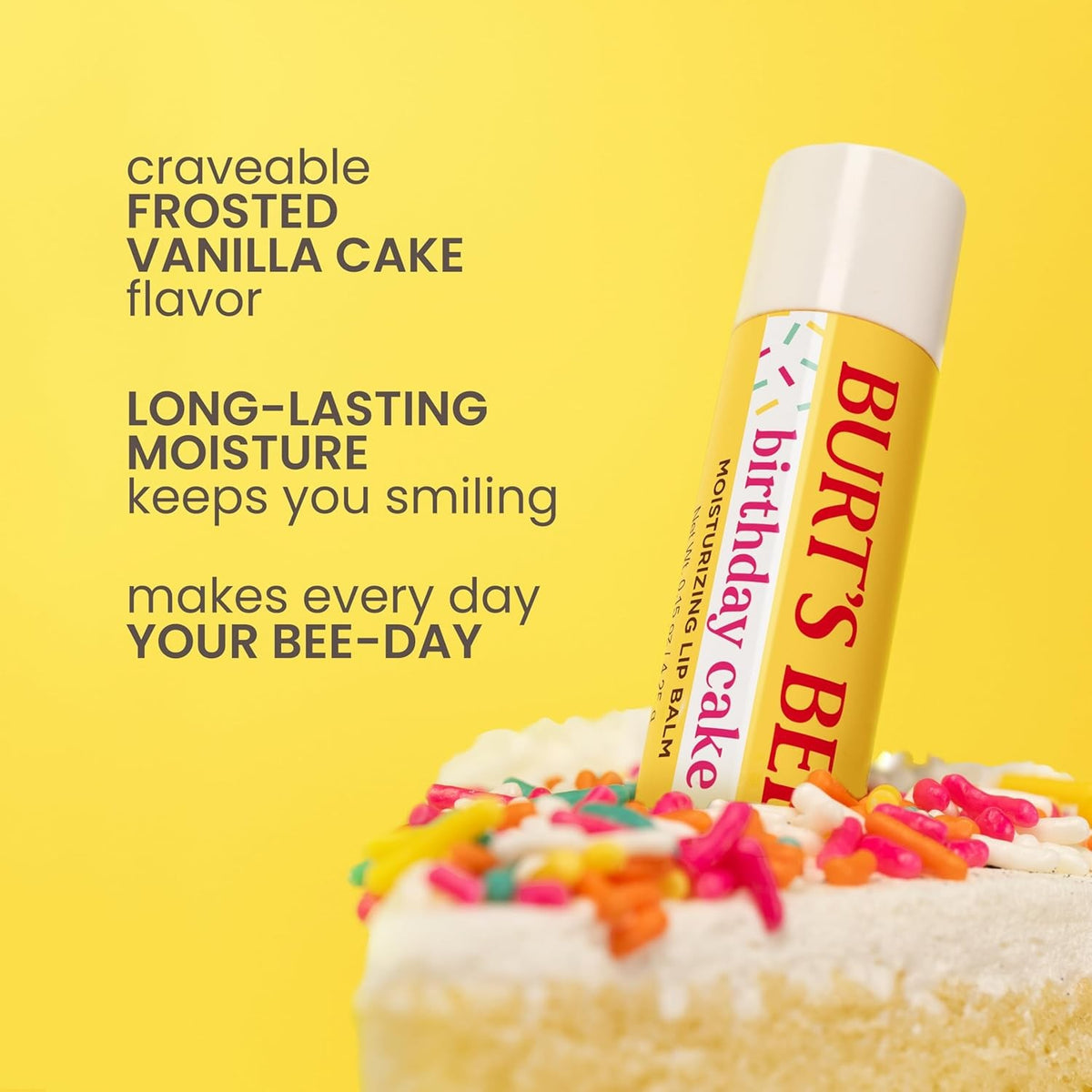 Natural Lip Balm with Tint-Free Moisturizer - Birthday Cake Flavor, 1 Tube