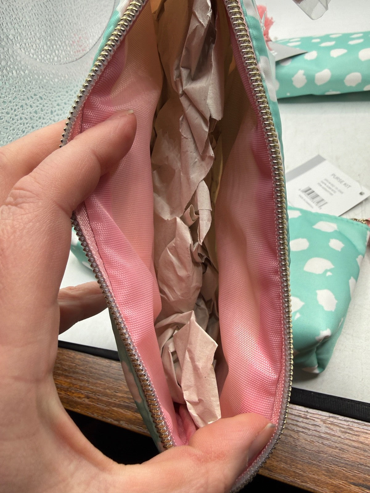 Conair Purse Kit Zippered Cosmetic Bags - Set of 3 Turquoise White Pink Dots