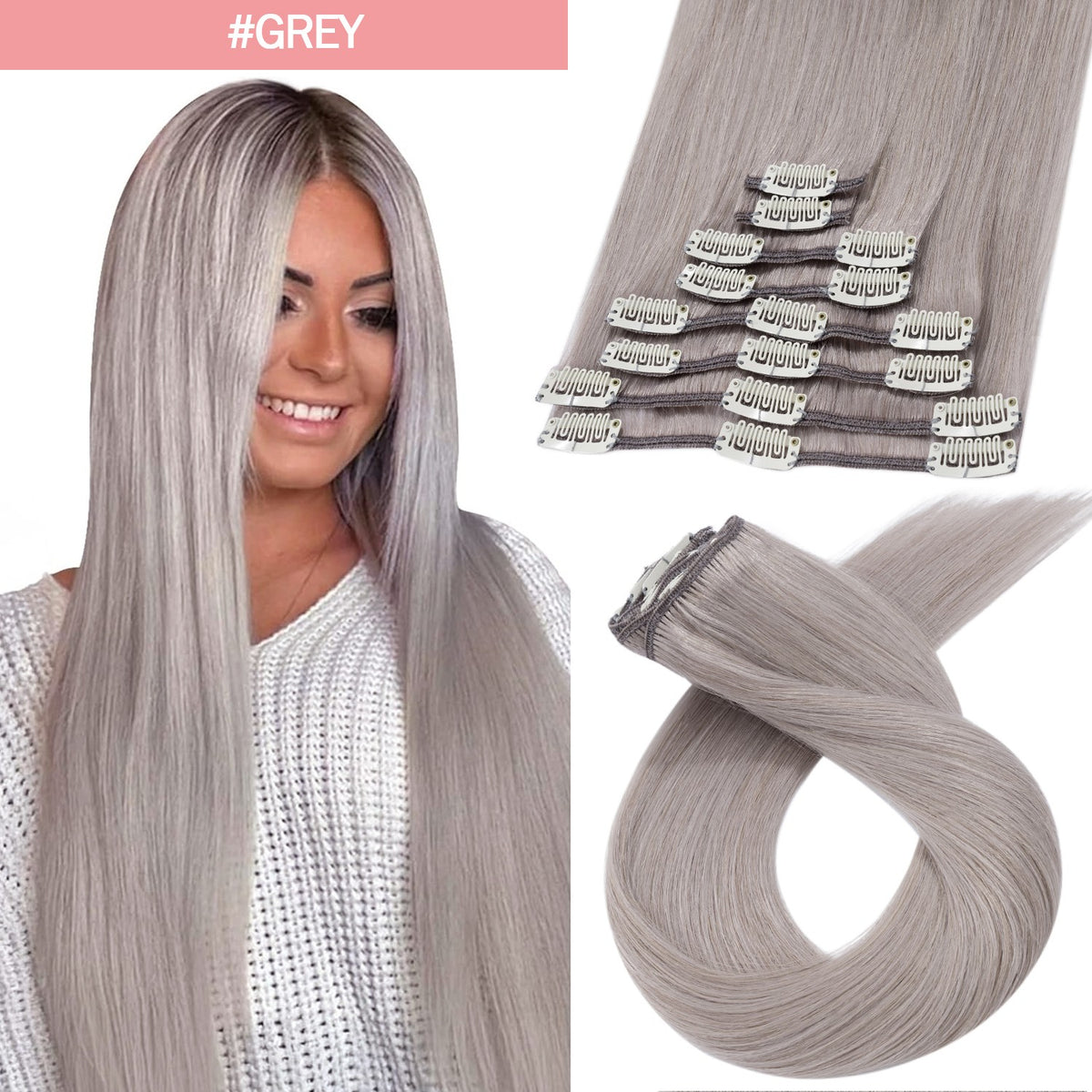 Clip-In Hair Extensions - 100% Real Human Hair Full Head Sets