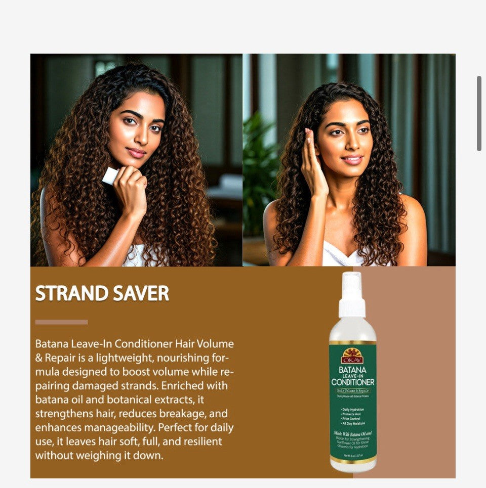 OKAY Batana Leave-In Hair Detangler Spray - Hydrating & Smoothing 8 oz