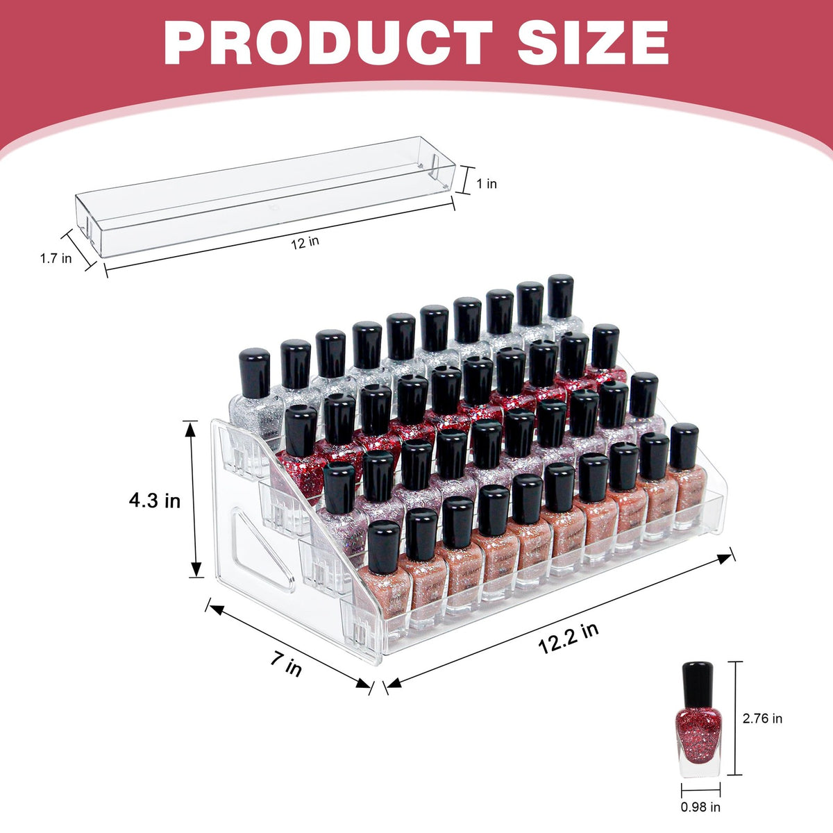 4-Tier Clear Acrylic Nail Polish Organizer Holds 32-64 Bottles Vanity Storage