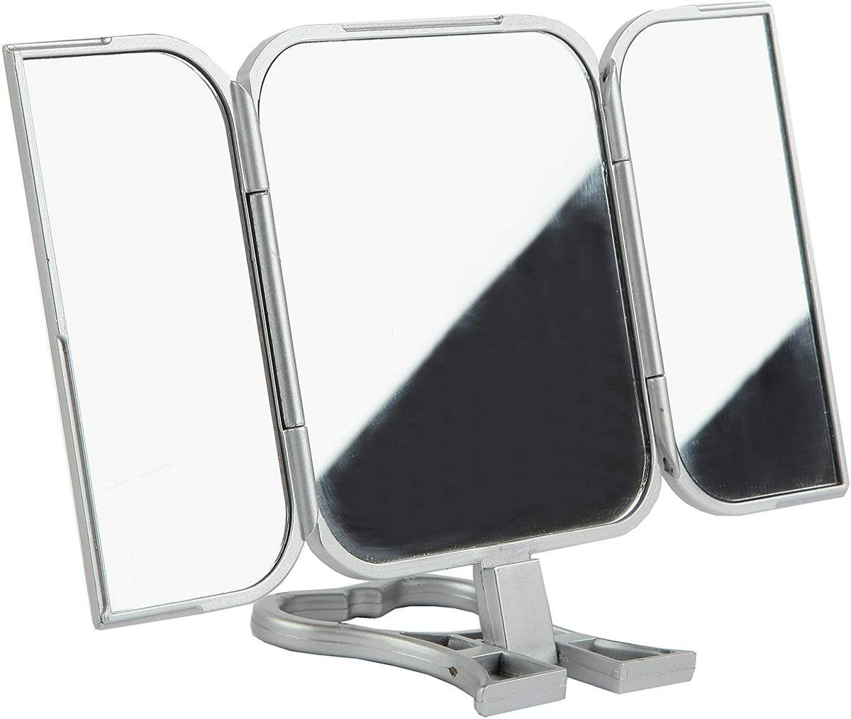 Tri-Fold 3-Way Handheld or Stand Makeup Shaving Mirror with Heart Stand