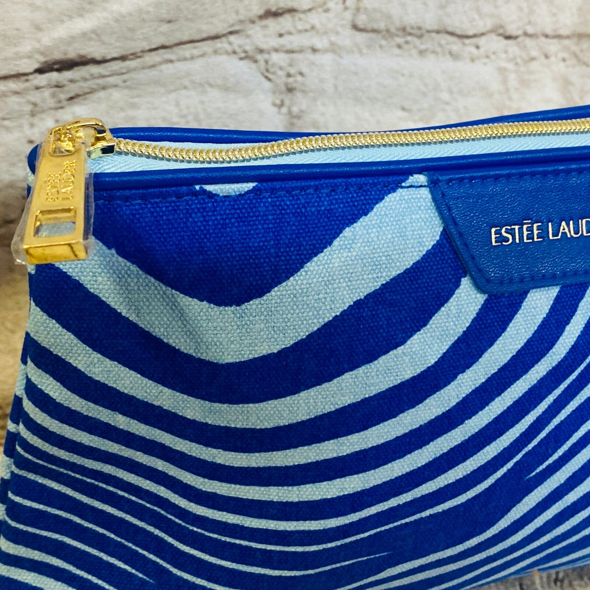 Estee Lauder Blue Striped Cosmetic Makeup Travel Bag - New