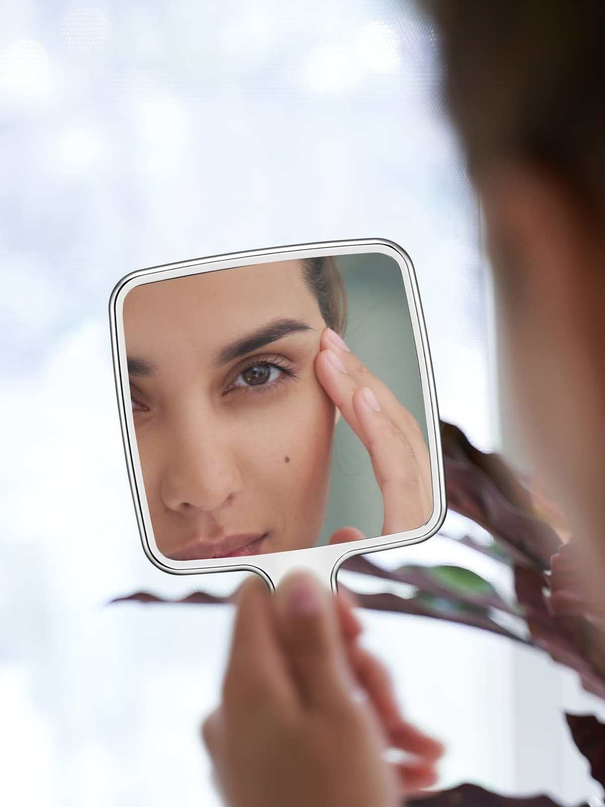 6-Inch x 11-Inch Silver Square Handheld Makeup Mirror with Handle