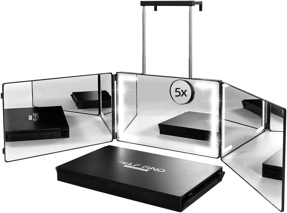 Rechargeable 3-Way Mirror with 8 LED Light Strips for Self-Haircut & Styling