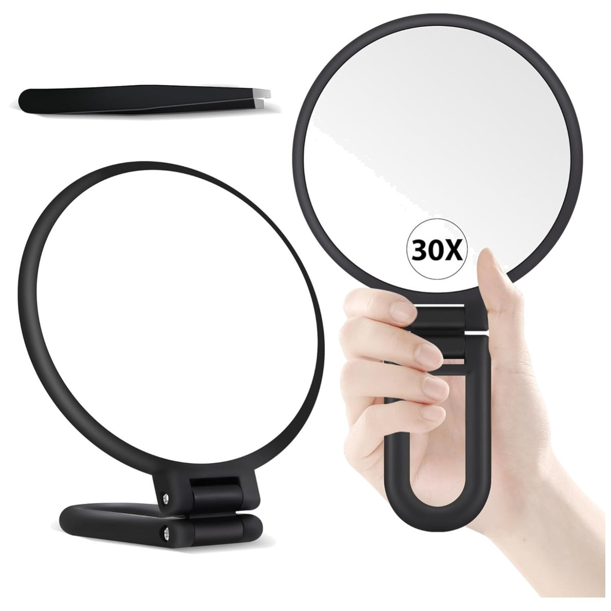 30X Magnifying Hand Mirror with Handle and Double-Sided Reflection