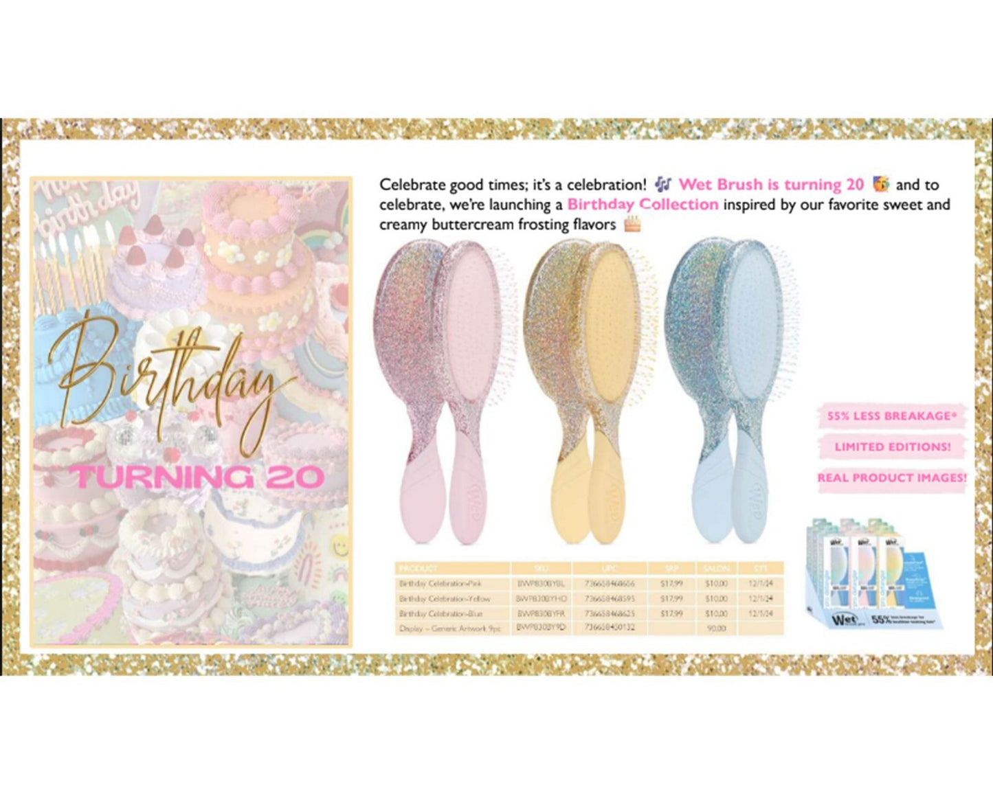 Wet Brush Detangler Brush with Easy Grip Handle - Birthday Celebration Frost