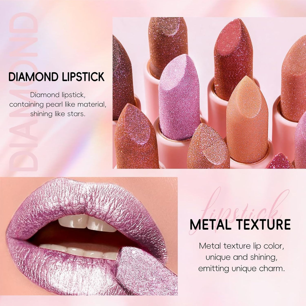 Metallic Pink Glitter Lipstick for Women Long Lasting Shine 1