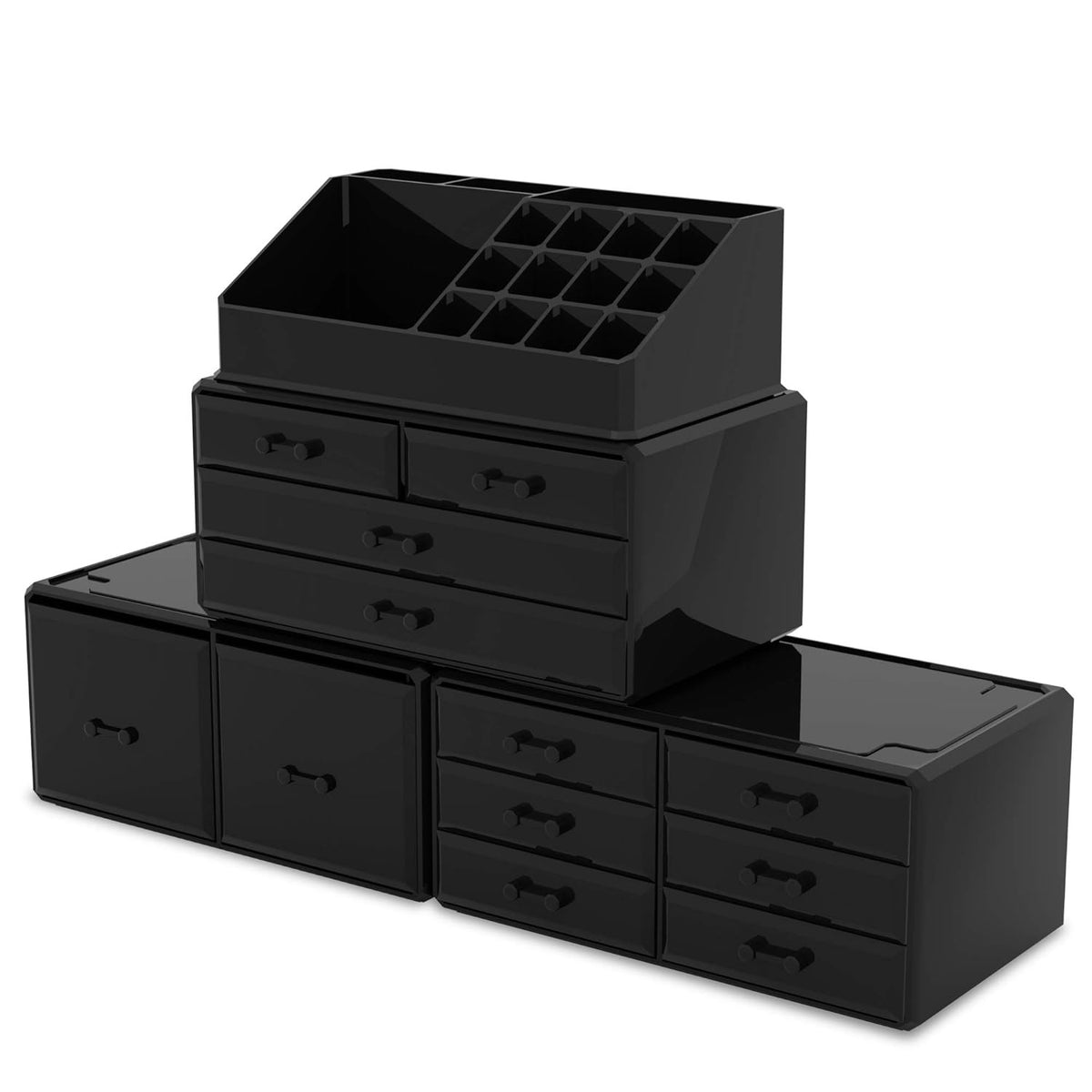12-Drawer Makeup Organizer Storage Box with Stackable Compartments