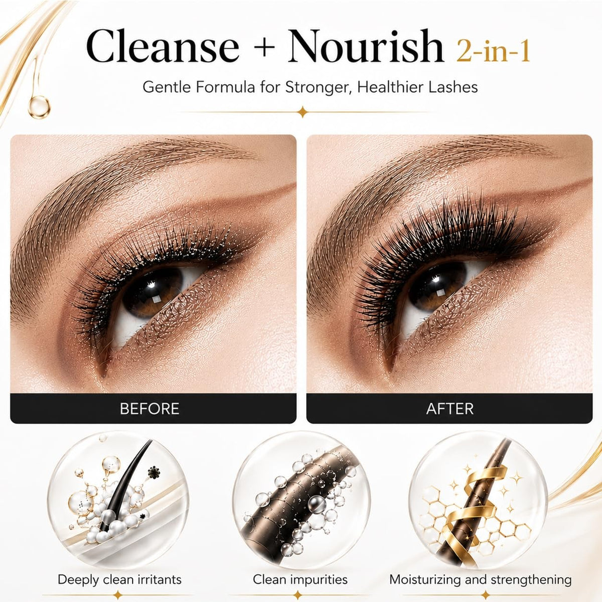 Eyelash Extension Cleanser Kit with Brushes - Deep Cleansing & Nourishing, 60ml