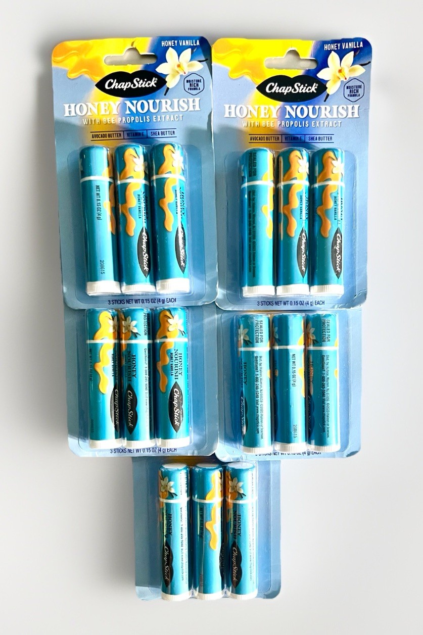 ChapStick Honey Nourish Lip Balm 15 Pack - Moisturizing Vanilla Honey Flavored