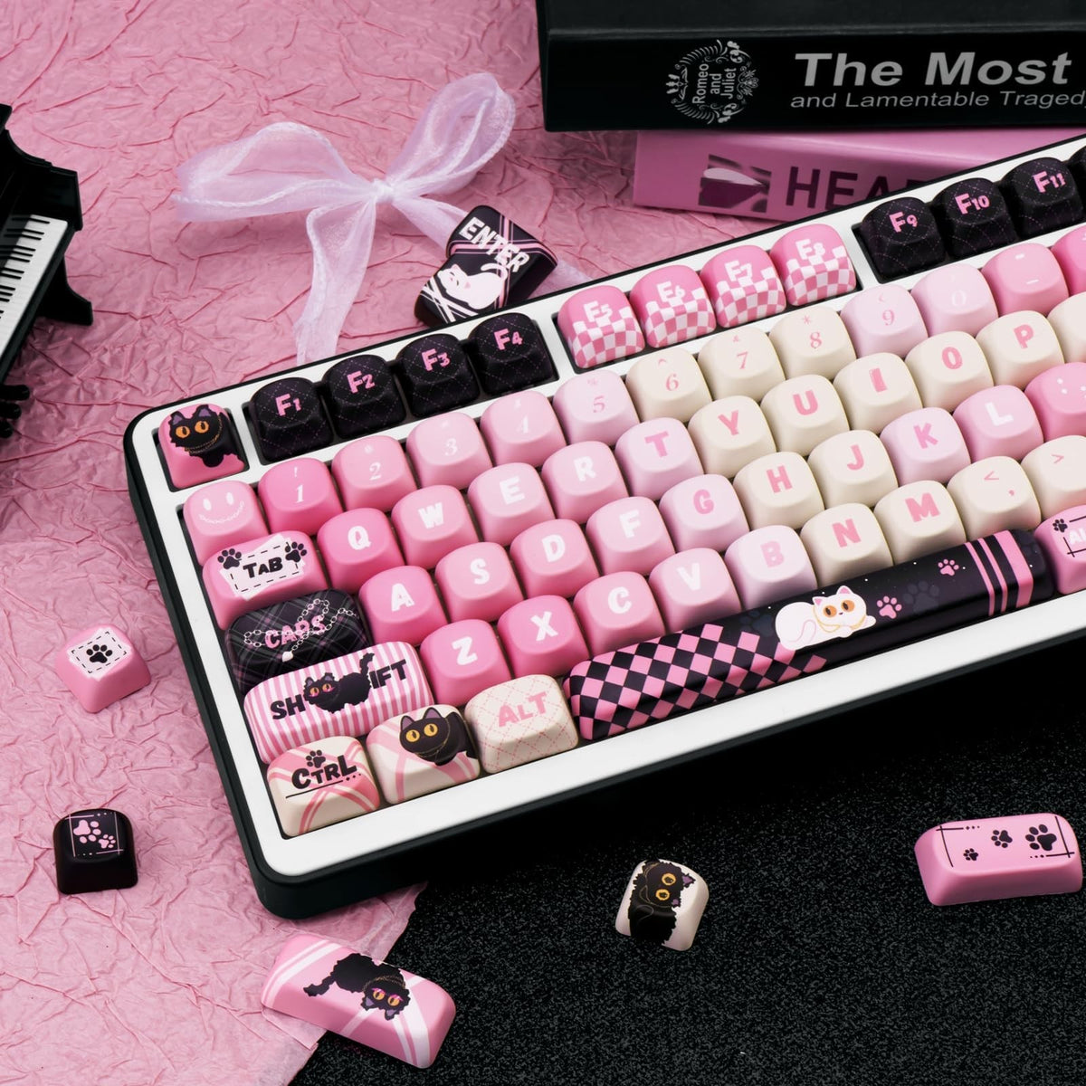 Cute Cat Keycaps Set - 134 PBT Cherry MX Key Cap for Mechanical Keyboard