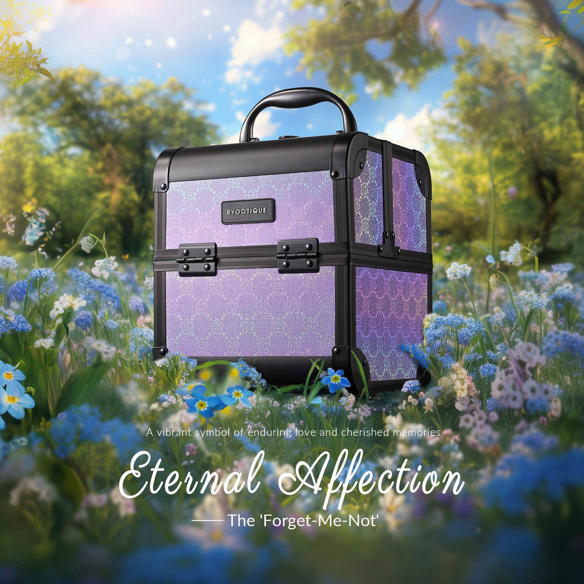 Portable Makeup Train Case with Mirror and Extendable Trays - Stylish Purple Charm