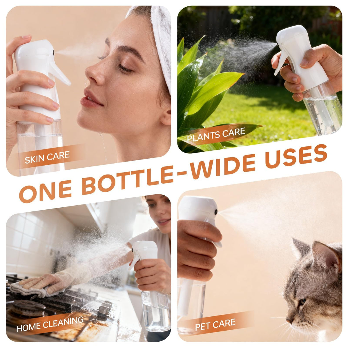 Refillable Water Spray Bottles Set of 2 - 6.8oz Fine Mist for Hair, Plants, Cleaning