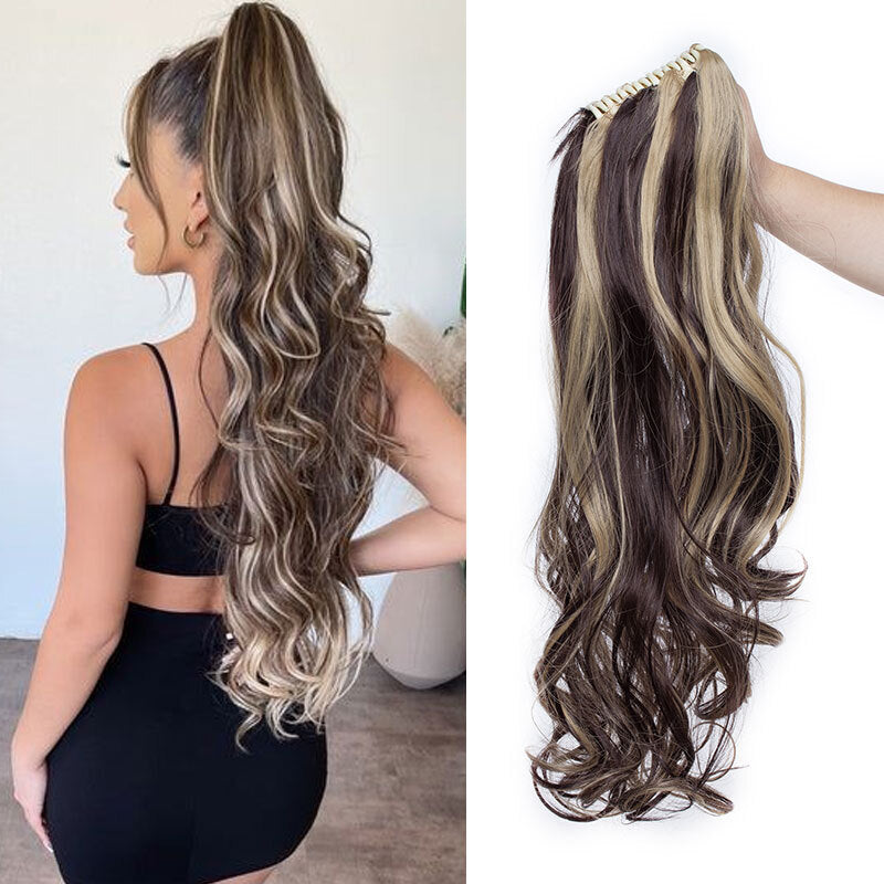 26-Inch Real Human Hair Ponytail Extension with Claw Clip - Thick Hairpiece
