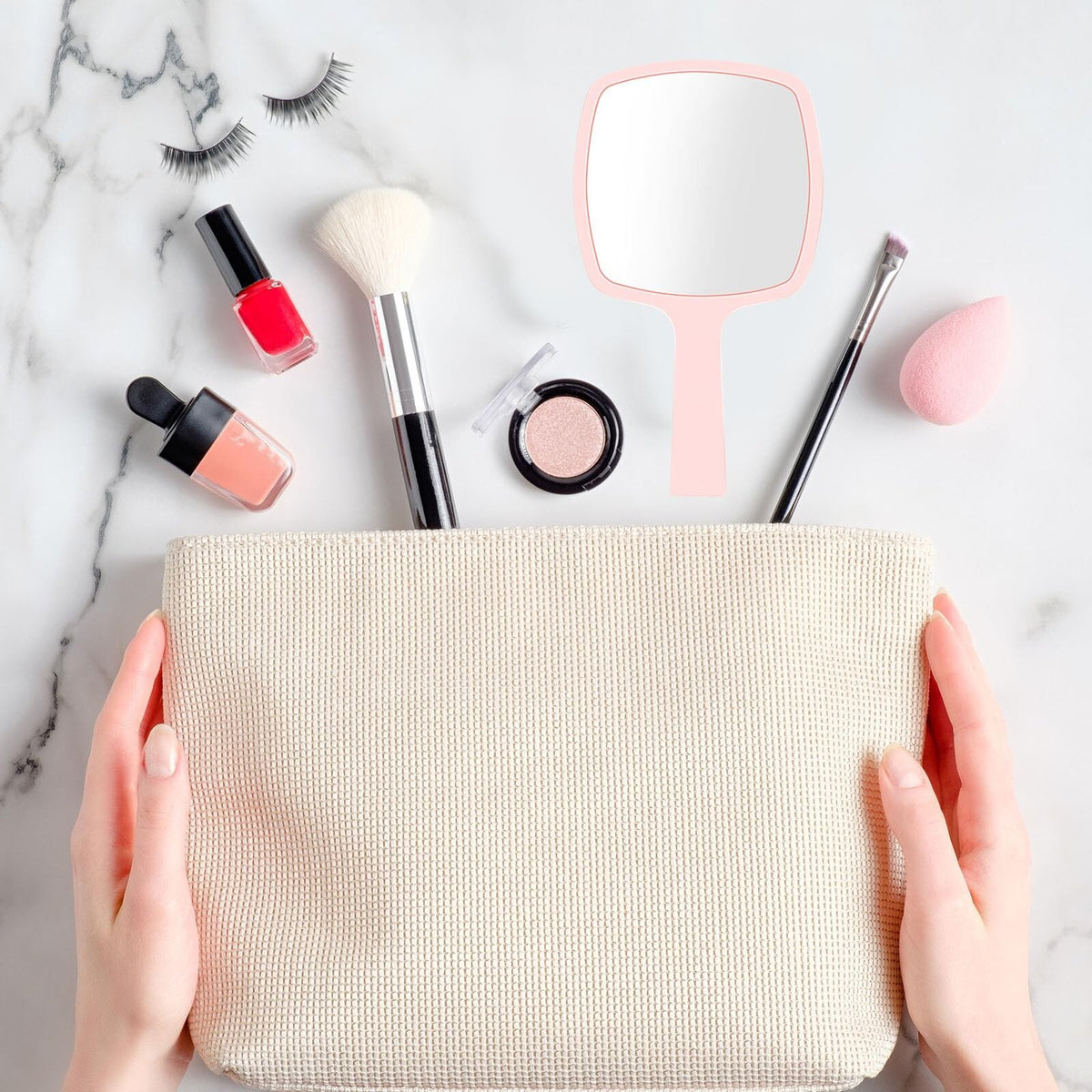 25 Pack Pink Handheld Mirrors with Handles - Travel Cosmetic & Makeup