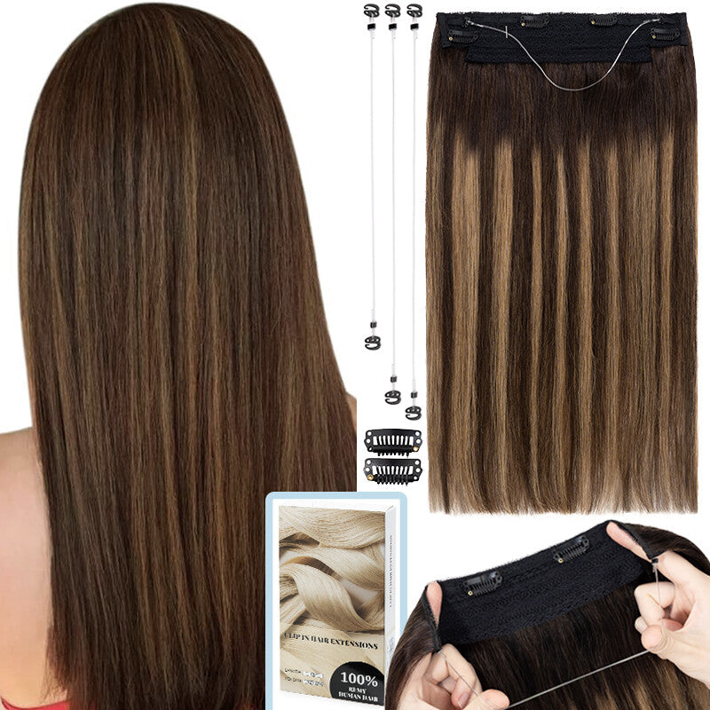 Thick Clip-In Remy Human Hair Extensions Headband Hairpiece & Ring